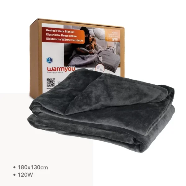 Warmyou Mylove XL - Elektrische deken - Warmtedeken - Fleece - 3 standen - 180×130cm - Antraciet (OUTLET) - Afbeelding 2