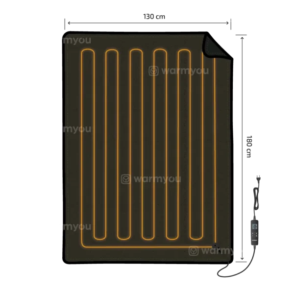 Electric heated blanket fleece 180x130cm – 10 heat settings – Warmyou Luxum XL - Black - Image 6