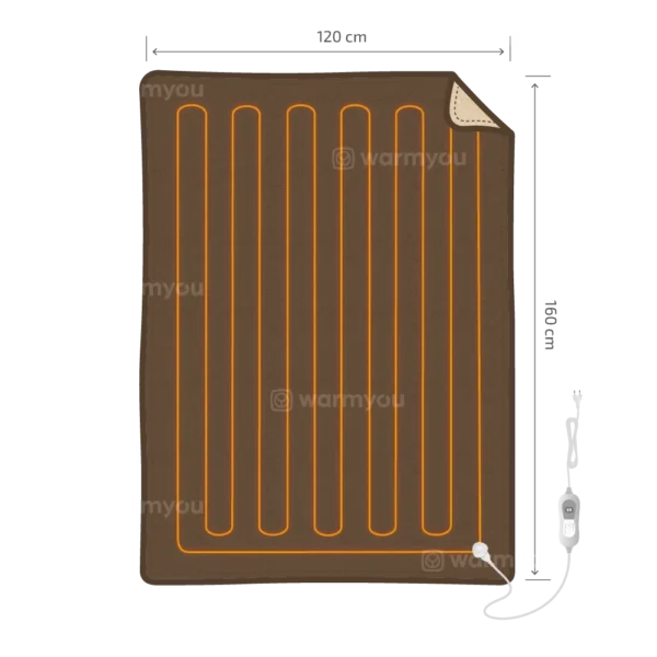 Electric heated blanket fleece - 160x120cm - 3 heat settings - Warmyou Cuddles - Brown/beige - Image 6