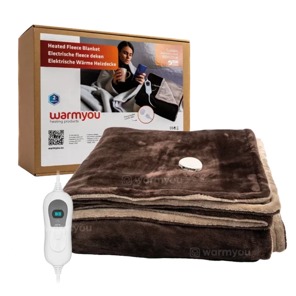 Electric heated blanket fleece - 160x120cm - 3 heat settings - Warmyou Cuddles - Brown/beige - Image 3