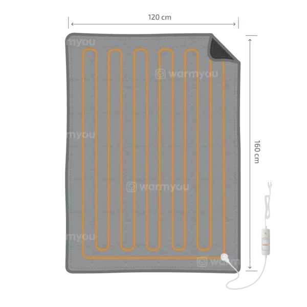 Electric heated blanket fleece - 160x120cm - 3 heat settings - Warmyou Cuddles - Black/gray - Image 4